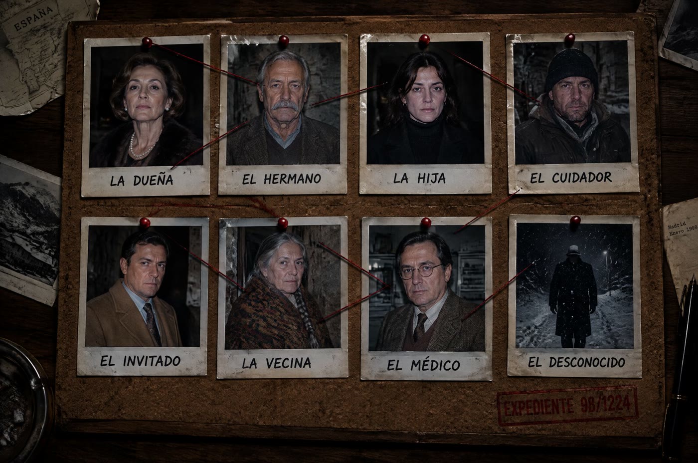 Tablero con las fotos de los ocho sospechosos